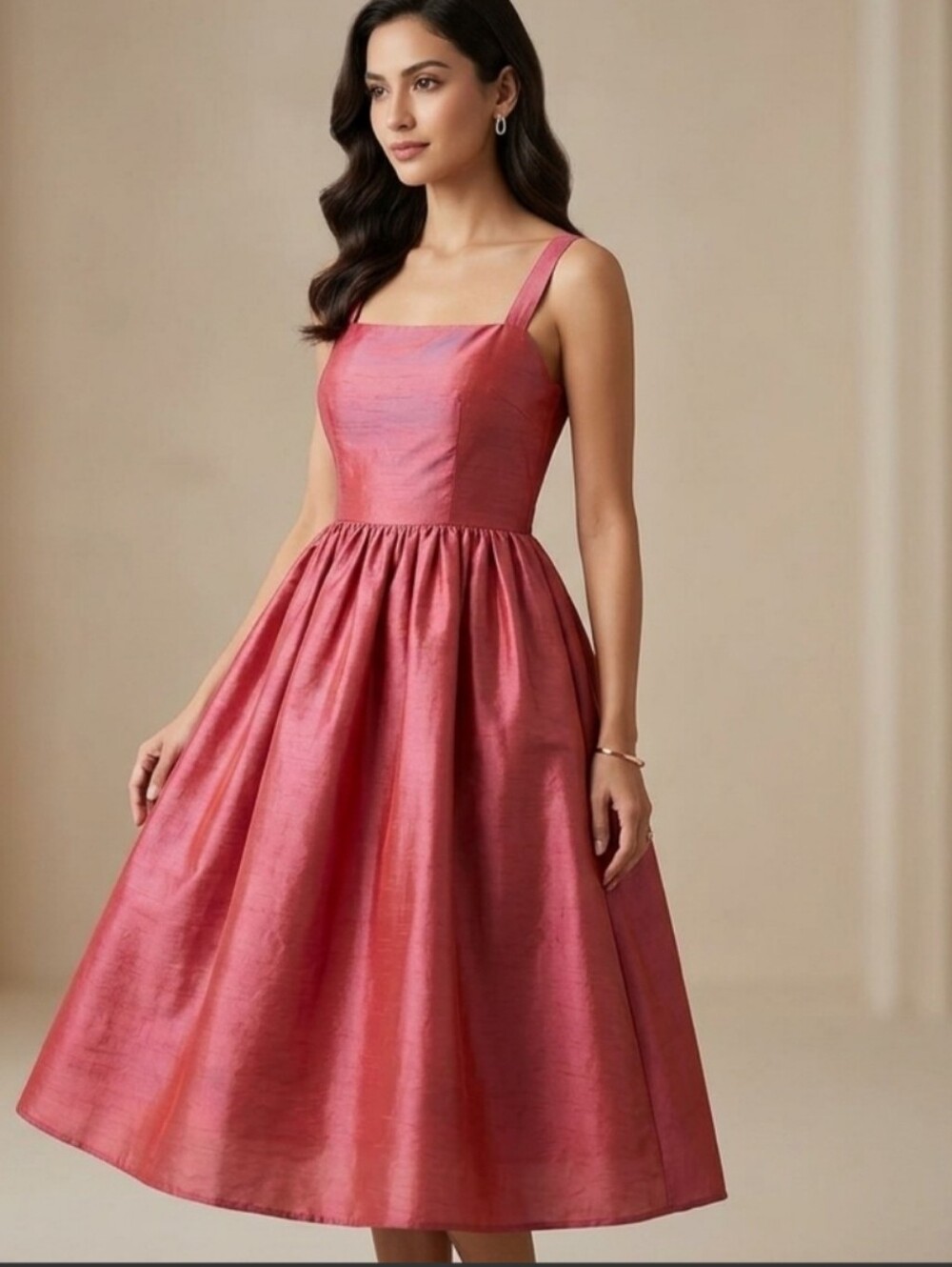 Jim Hjelm Occasions Elegant Pink Square-Neck Midi Dress Size 8